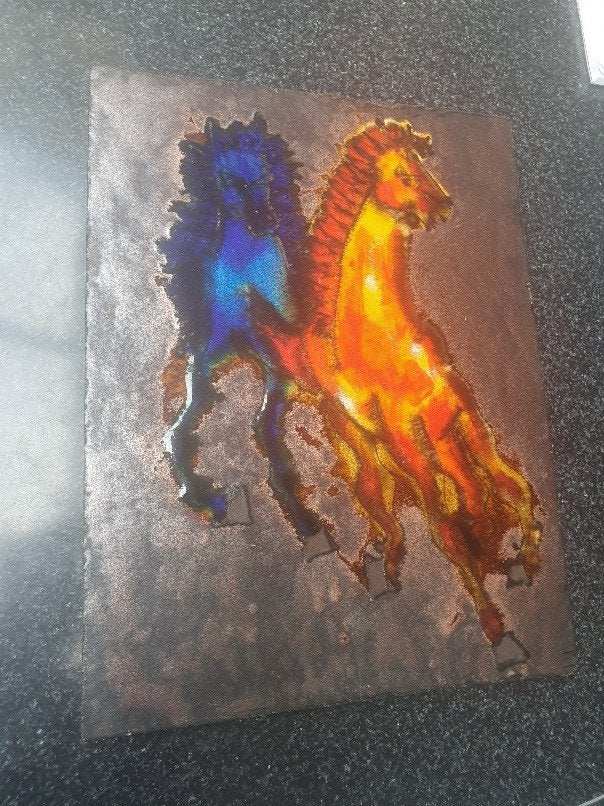 Ruscha wandtegel, paarden, rood-blauw, Fat Lava, Duitsland, Ophalen of Verzenden