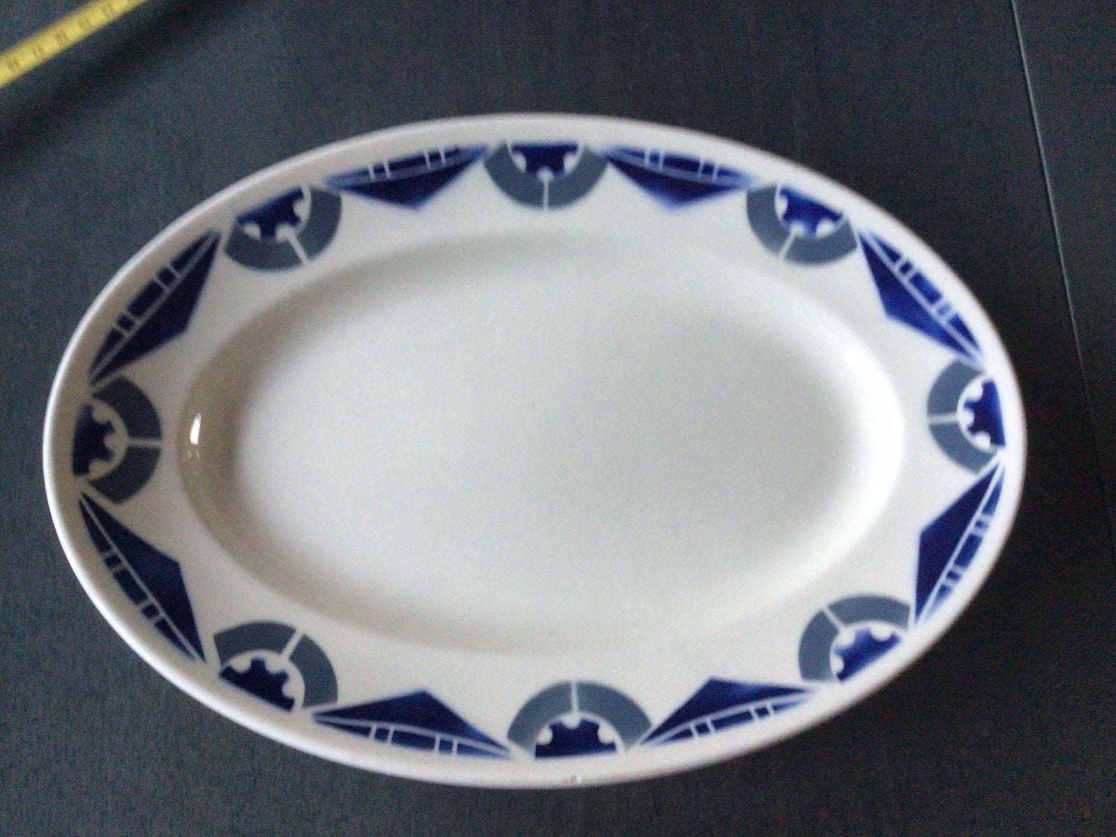 Badonviller France serveerschaal creme blauw, Ophalen of Verzenden