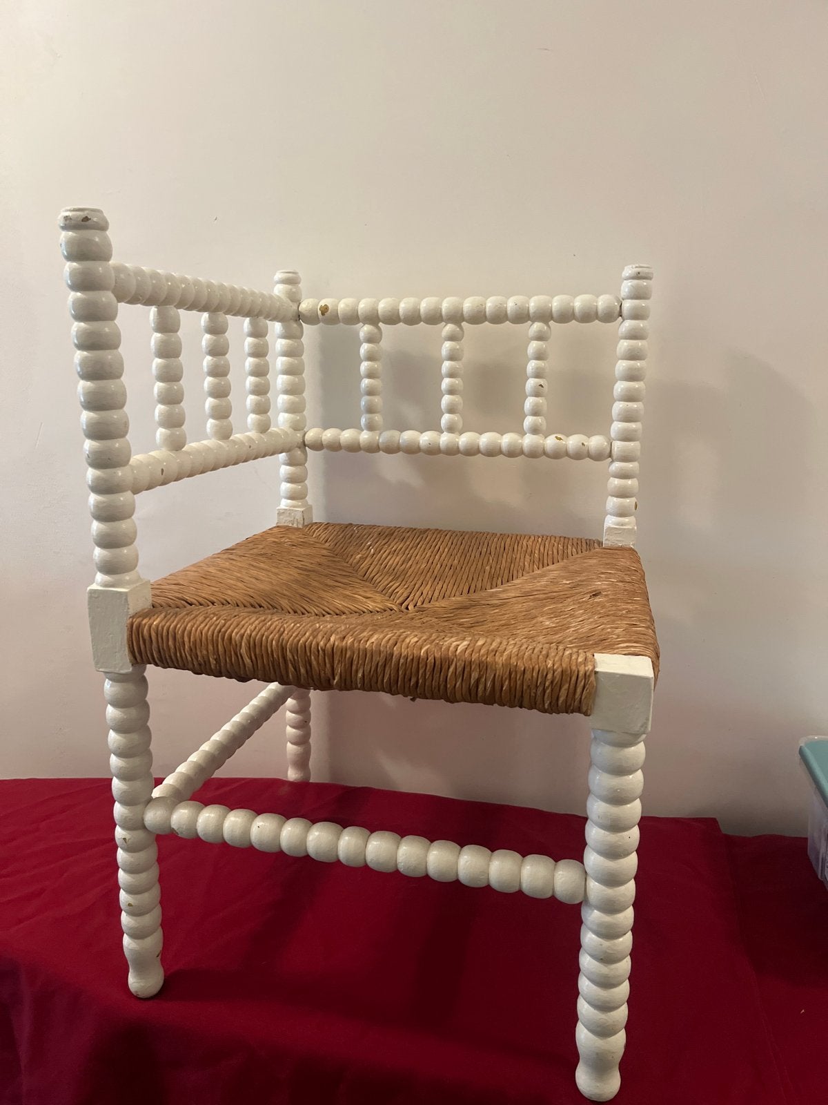 Vintage Witte Spijlenstoel met Rotan Zitting, Ophalen
