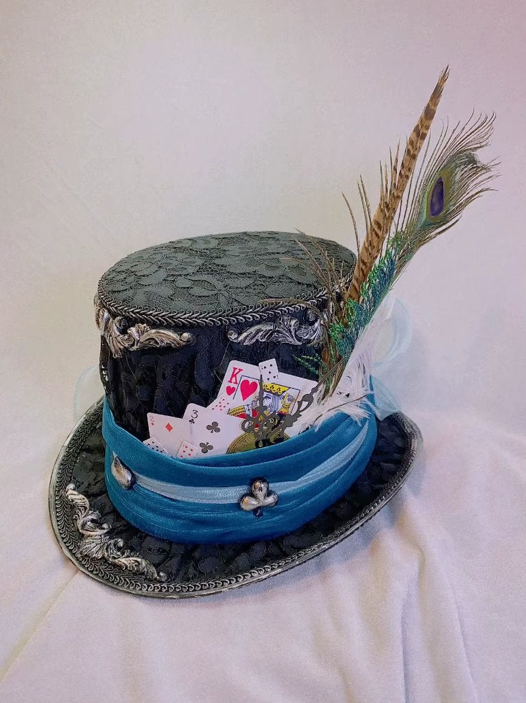 Zwarte hoge steampunk hoed met blauwe band, Verzenden, Nieuw, Hoed