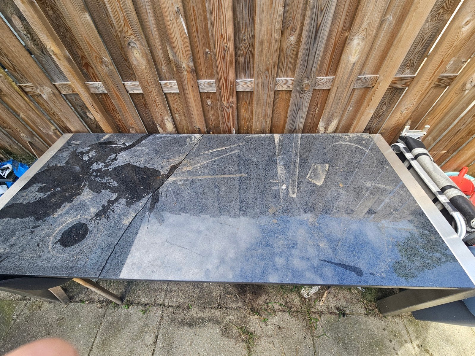 Grote tuintafel met echte marmeren blad, Ophalen, 200 cm of meer, Vijf personen of meer, 200 cm of meer