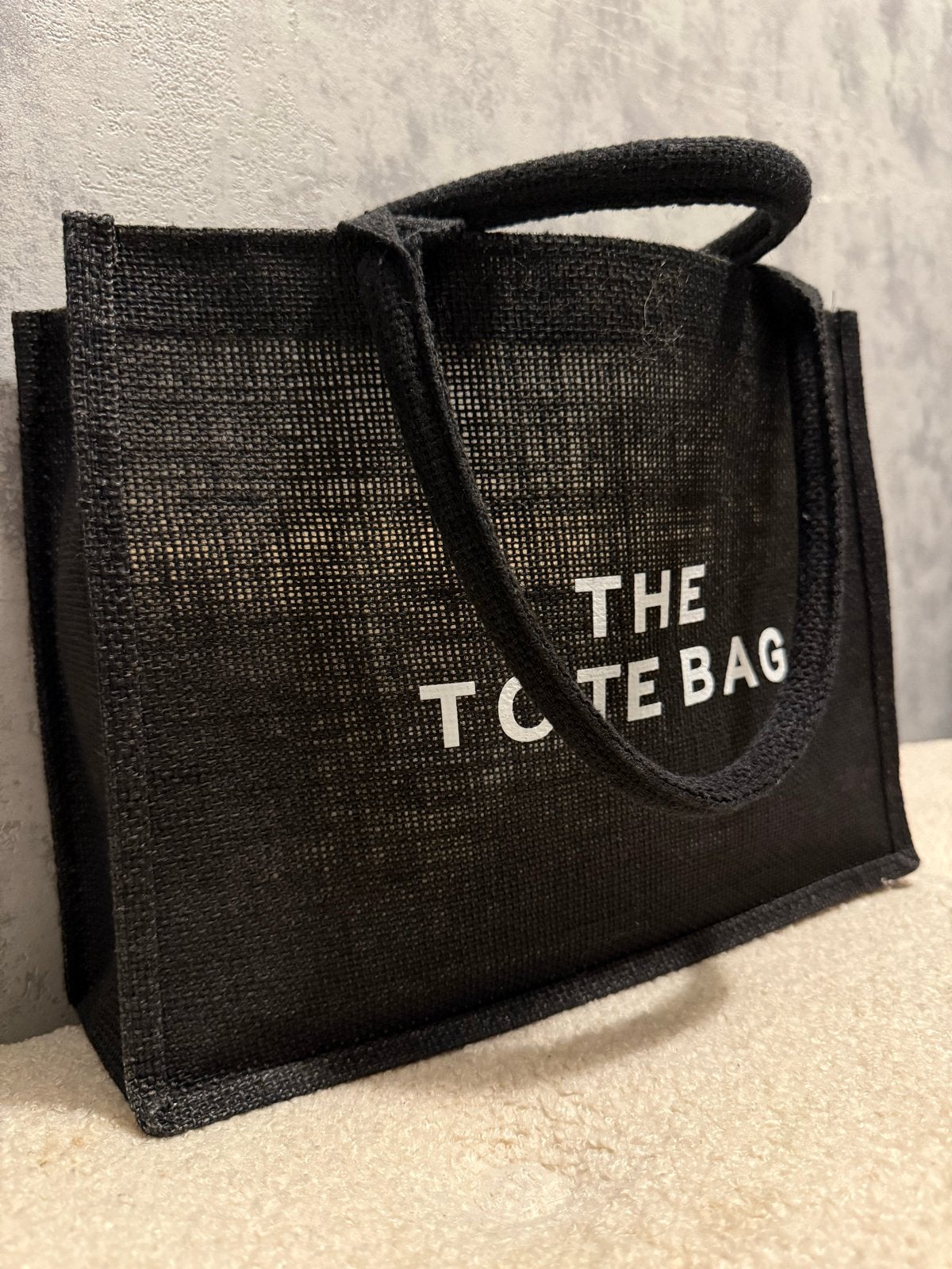 Zwarte Jute Tote Bag - 'The Tote Bag' Stijl, Ophalen of Verzenden, Zo goed als nieuw, Zwart, Shopper