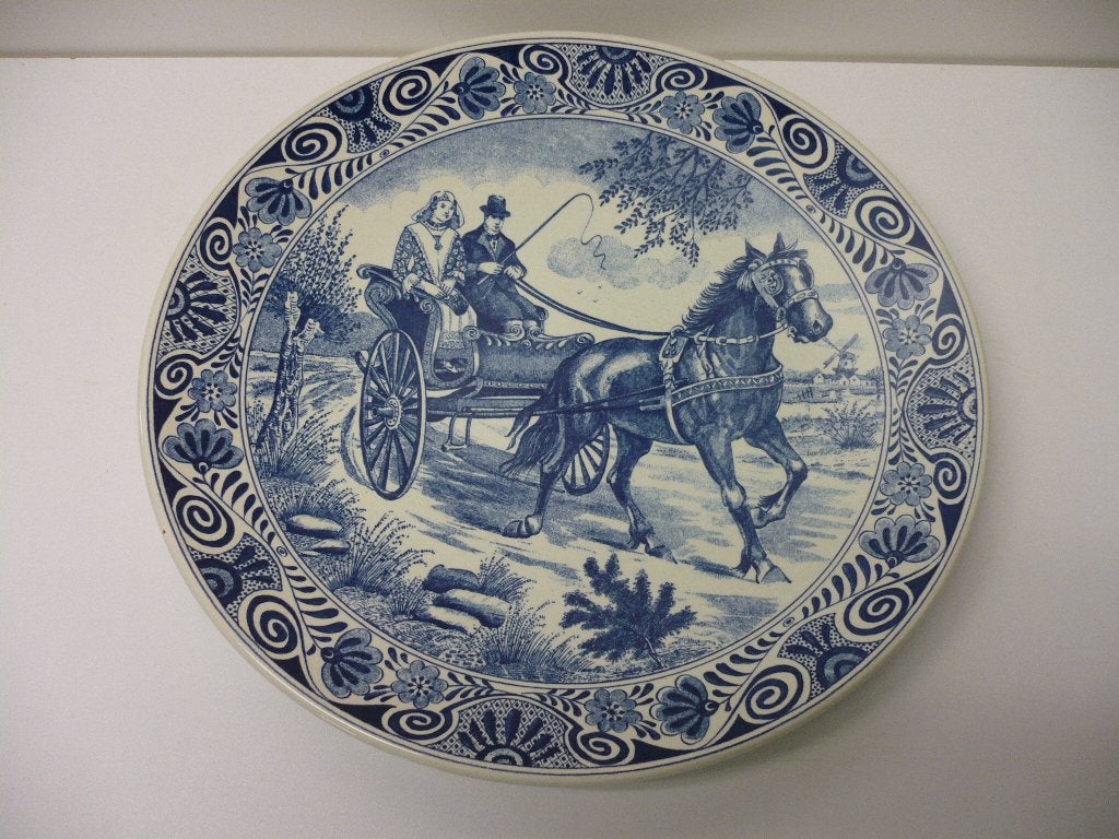 Prachtig Delfts blauw wandbord Paard met wagen, Ophalen of Verzenden