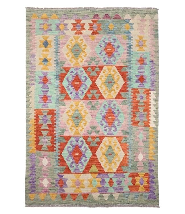 Handgemaakt Afghaans Kilim Vloerkleed - 195 x 128 cm, 100 tot 150 cm, Blauw, Nieuw, Ophalen of Verzenden