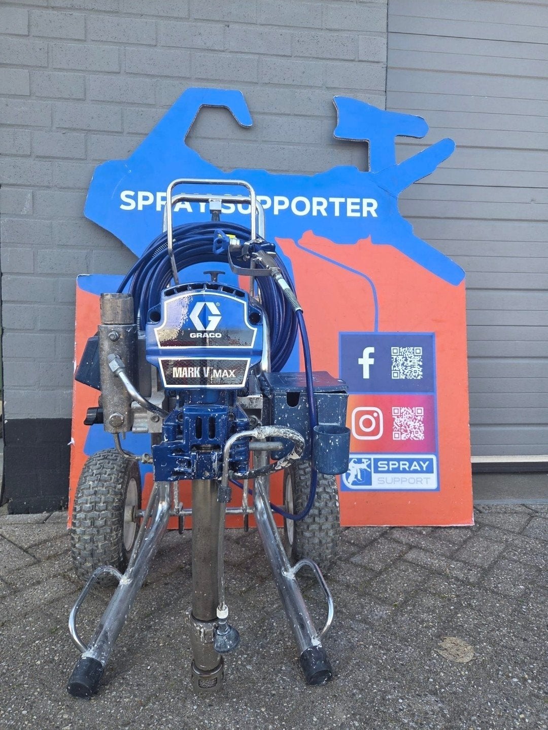Graco Mark V Procontractor verfspuit met 30m slang op haspel, Ophalen of Verzenden, Gebruikt, Verfspuit of Verfpomp