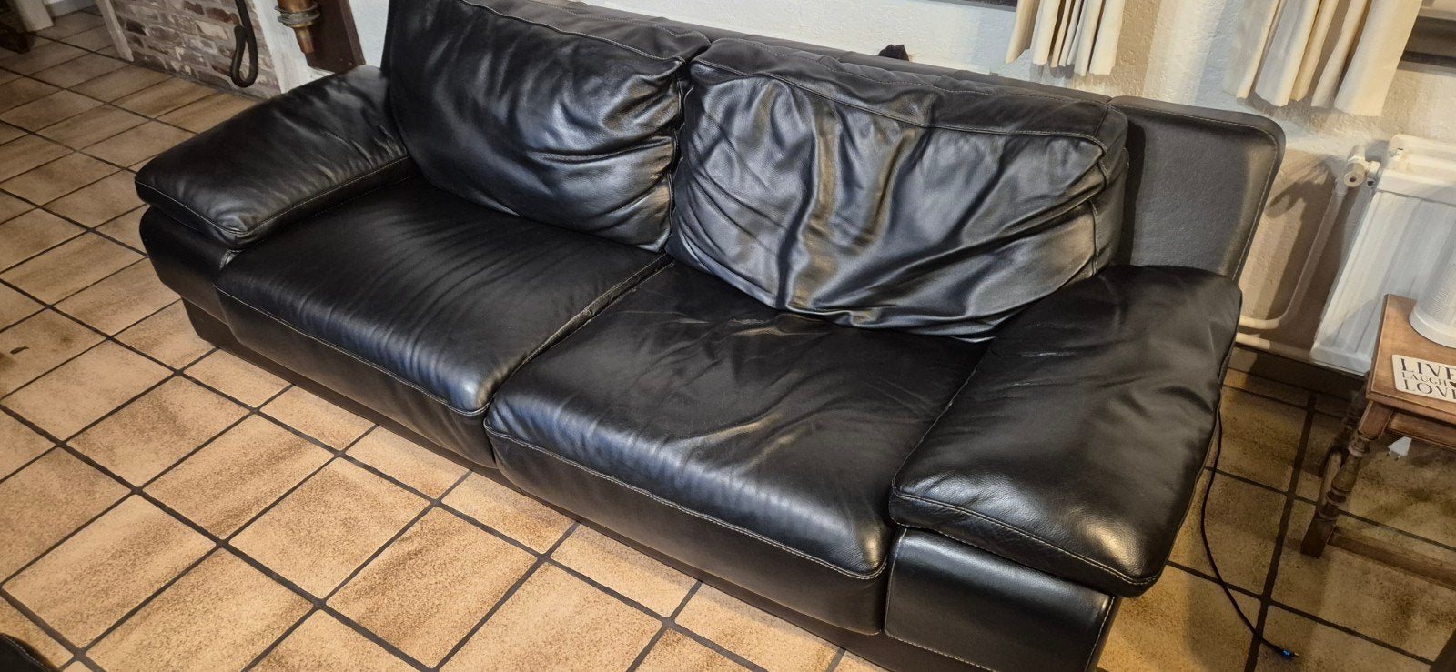 lederen salon 2 en 3 zit, Huis en Inrichting, Ophalen, Gebruikt, Rechte bank, Leer