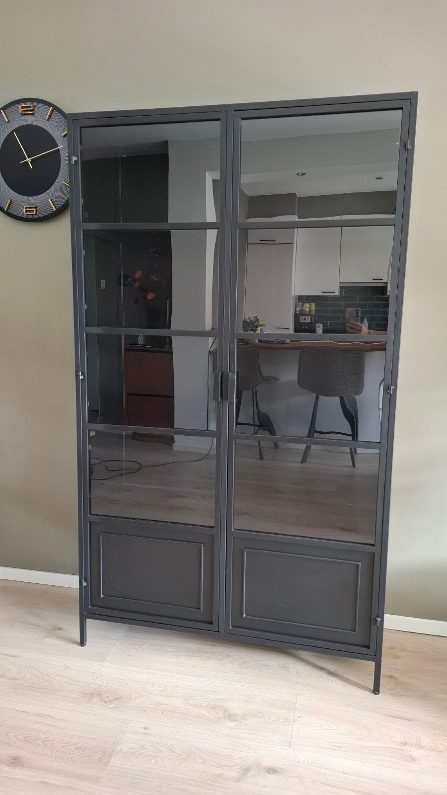 WOOOD Ronja vitrinekast XL metaal zwart, Ophalen, 100 tot 150 cm, Glas, 150 tot 200 cm
