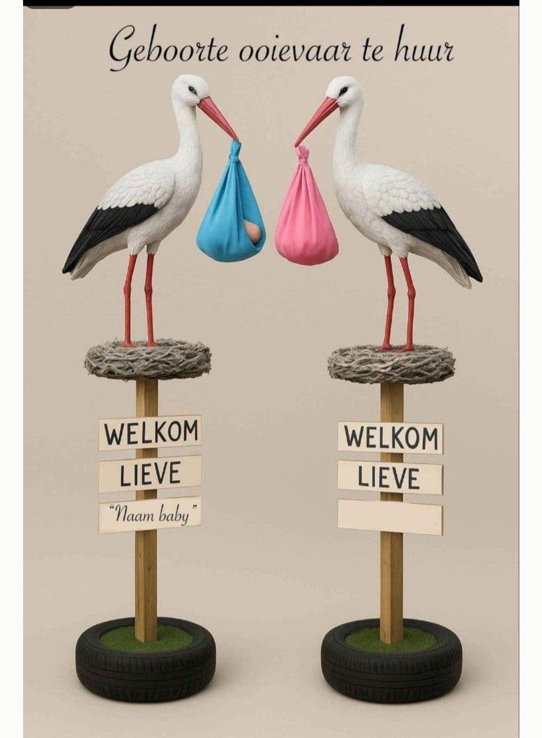 Geboorte ooievaar te huur - Makkelijk te vervoeren, Ophalen, Gebruikt, Geboortebord