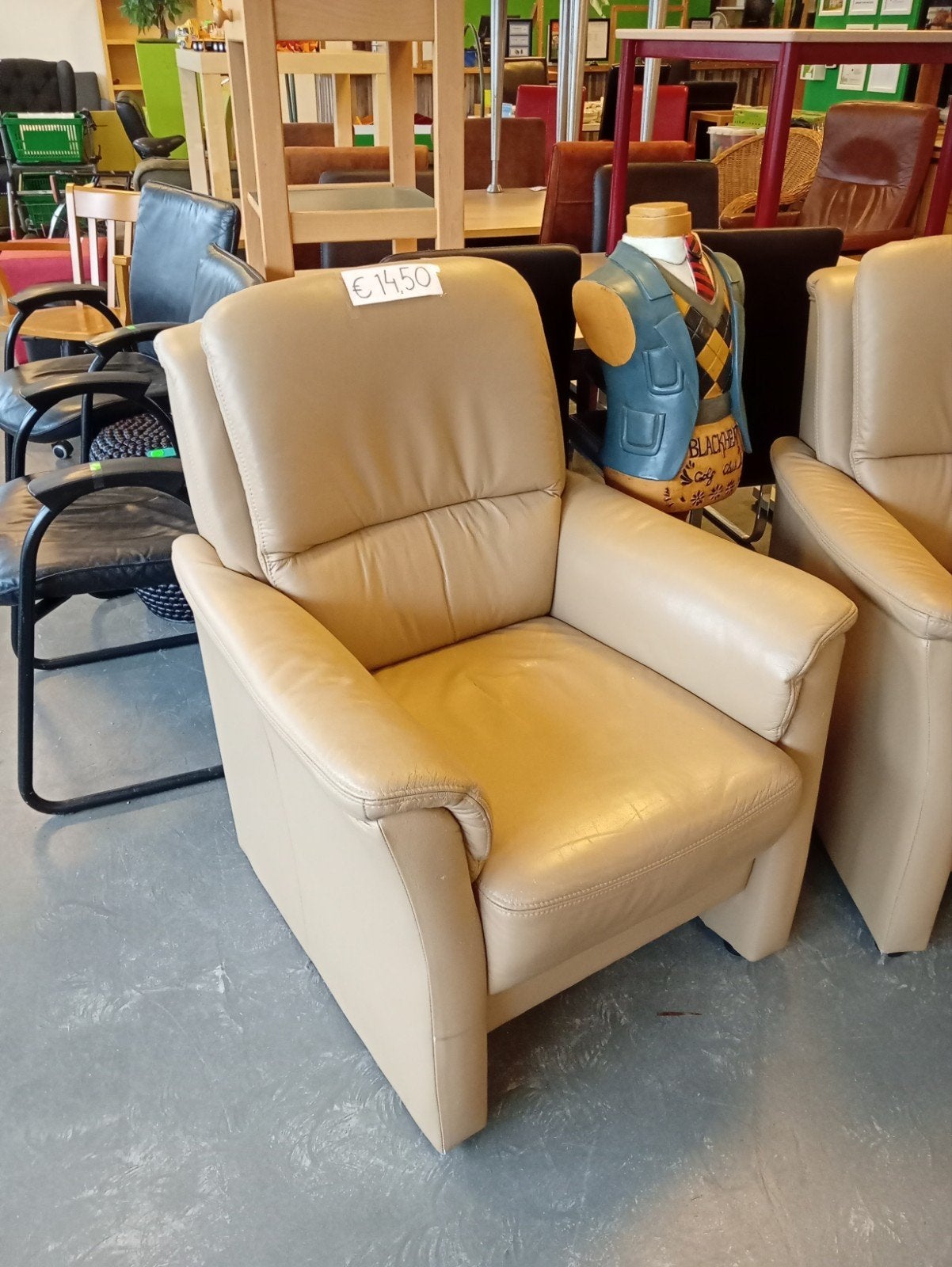 2 fauteuils, leer, beige, Huis en Inrichting, Fauteuils, Leer, 50 tot 75 cm, 75 tot 100 cm, Ophalen