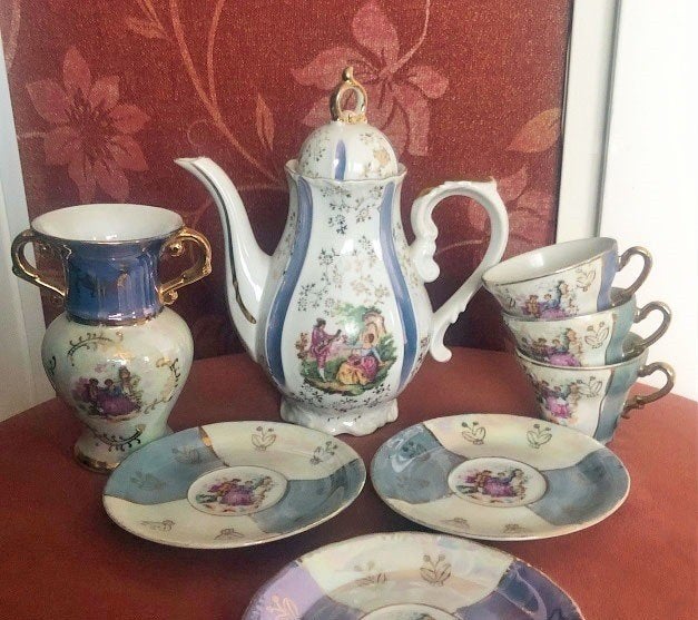 Oud mokka servies set / theeservies porselein, Ophalen of Verzenden