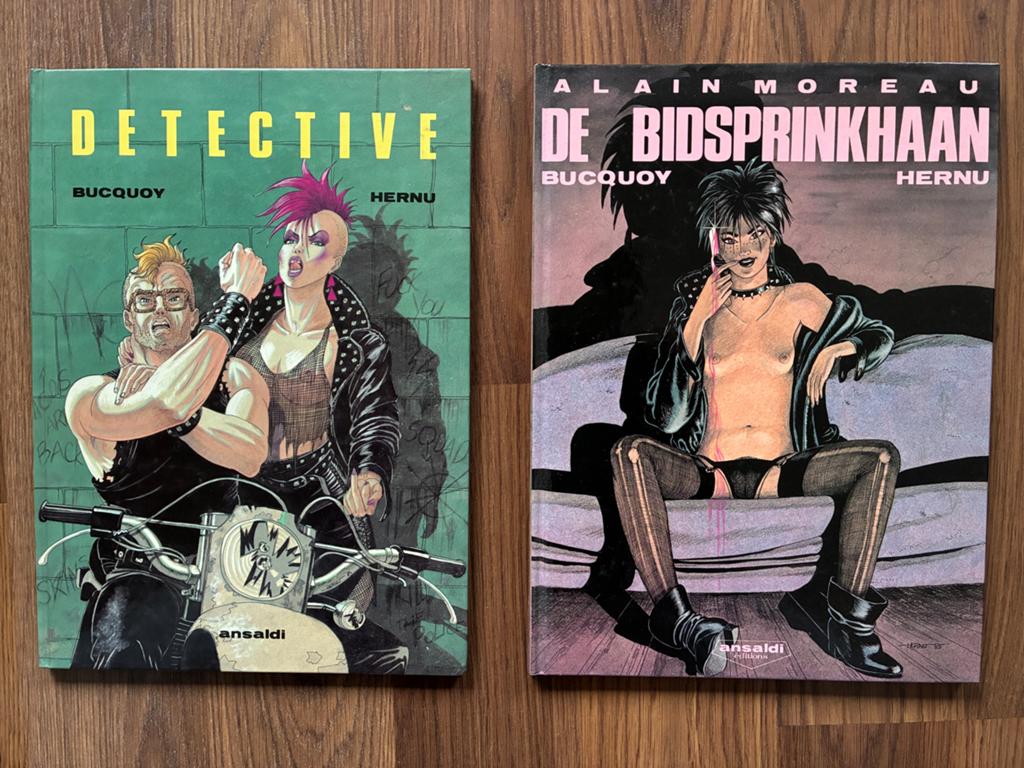 Alain Moreau - Detective & De Bidsprinkhaan (2 stripboeken), Meerdere stripboeken, Ophalen of Verzenden, Gelezen