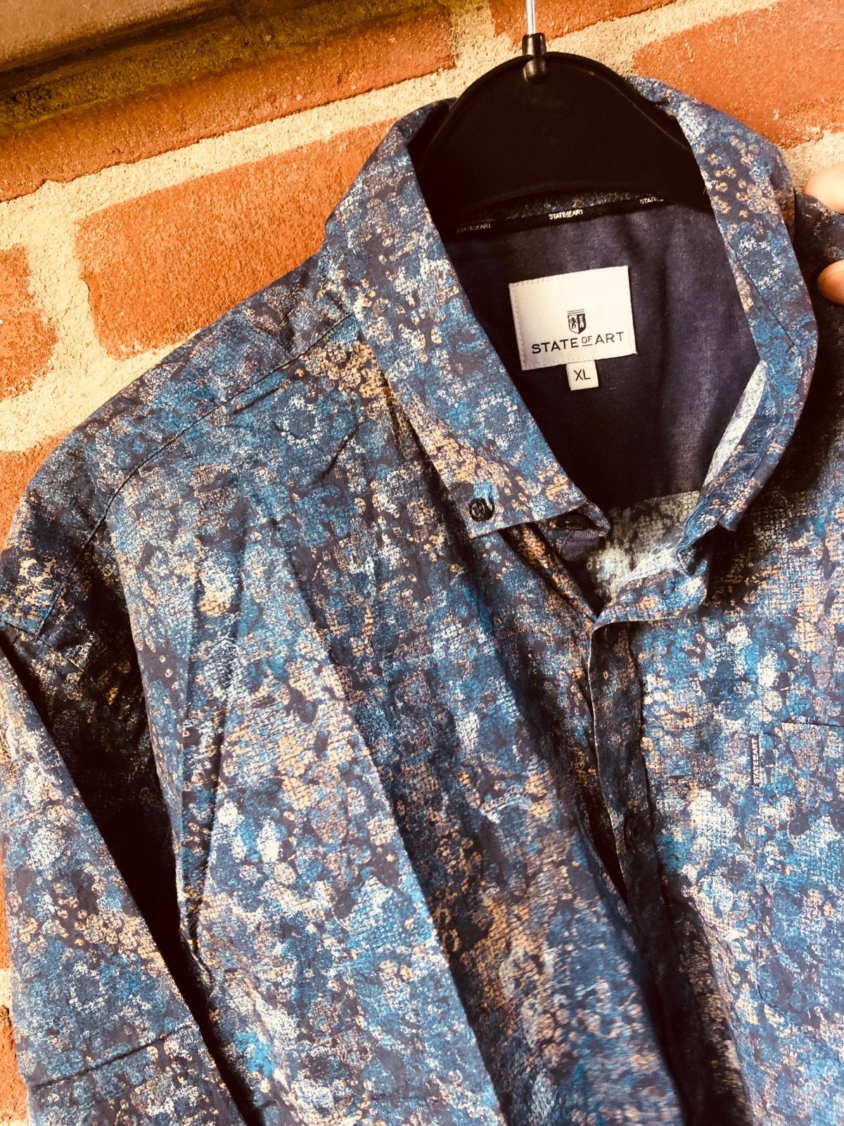 Nieuw State of Art overhemd met print Katoen maat XL, Ophalen of Verzenden, Nieuw, Blauw, Halswijdte 43/44 (XL)