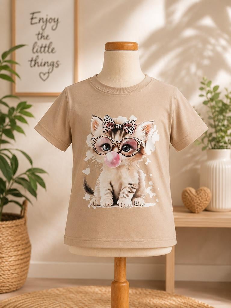Leuk T-shirt met kattenprint - Kiabi - Maat 104, Kiabi, Meisje, Nieuw, Ophalen of Verzenden