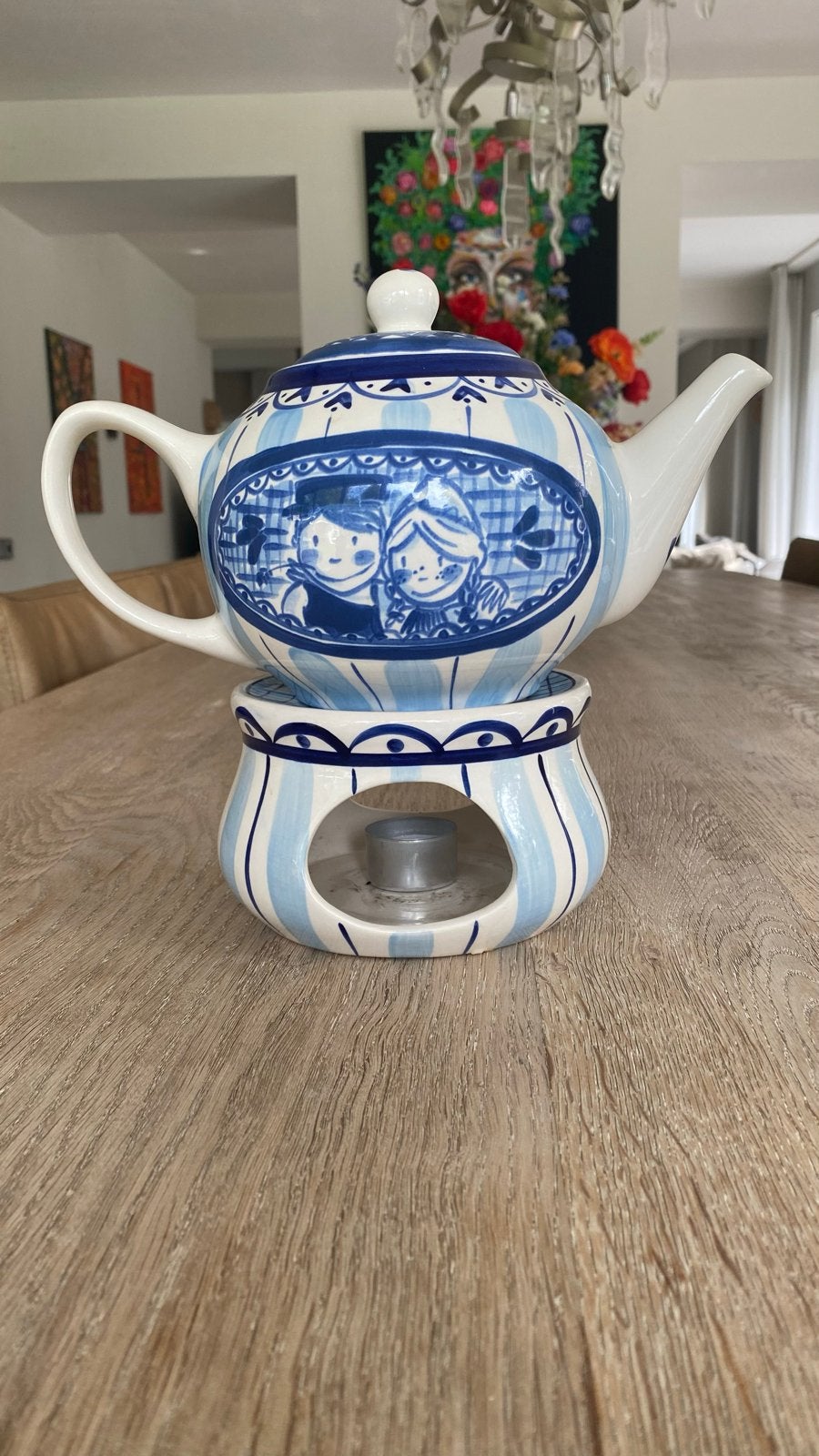 Blond Amsterdam theepot 1,5 l met warmhouder, Delfsblauw, Zo goed als nieuw, Steen/keramiek, Meerkleurig, Ophalen