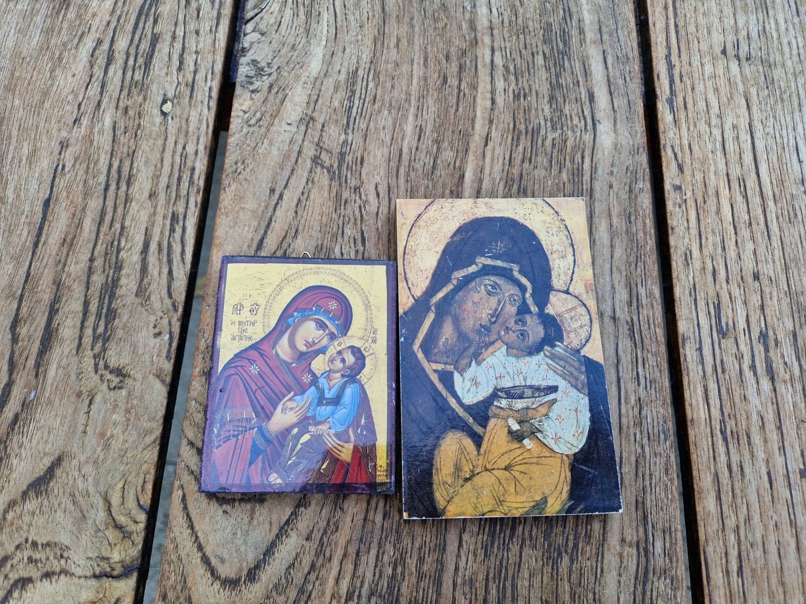 2 houten lijstjes religie katholiek, Ophalen of Verzenden, Zo goed als nieuw, Beeld(je), Christendom | Katholiek