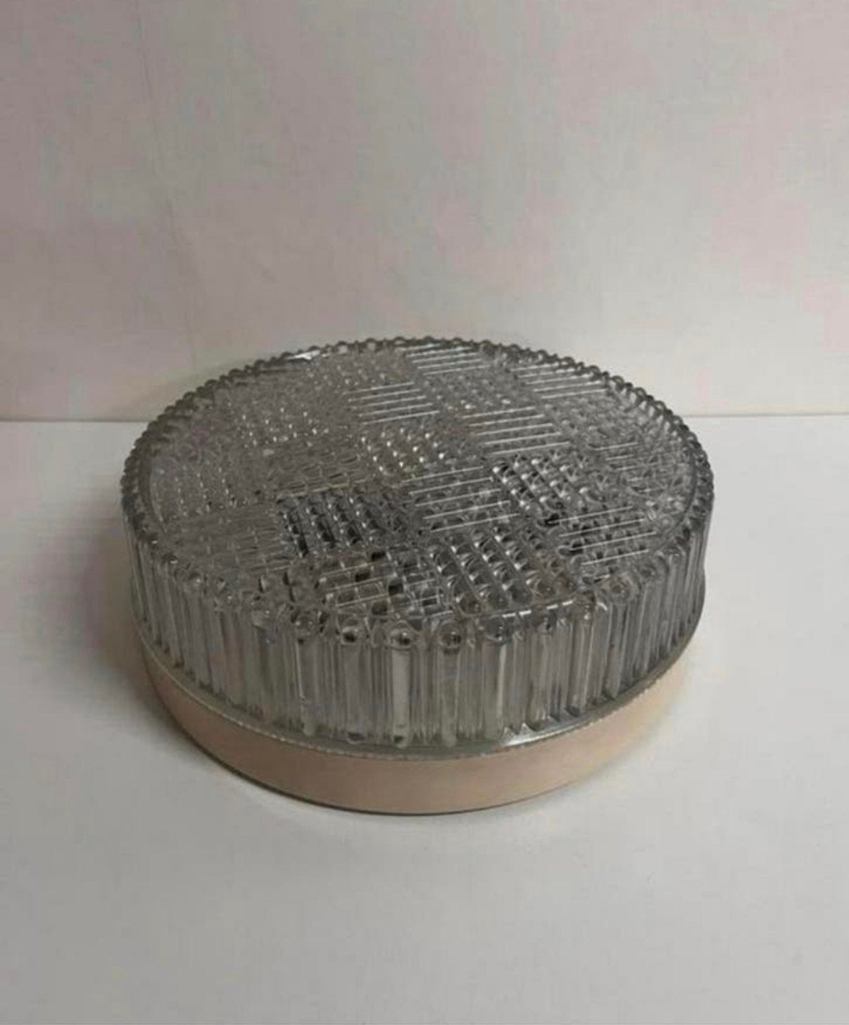 Vintage Mid Century plafondlamp helder glas geblokt patroon, Huis en Inrichting, Vintage, Zo goed als nieuw, Plafondlamp, Glas