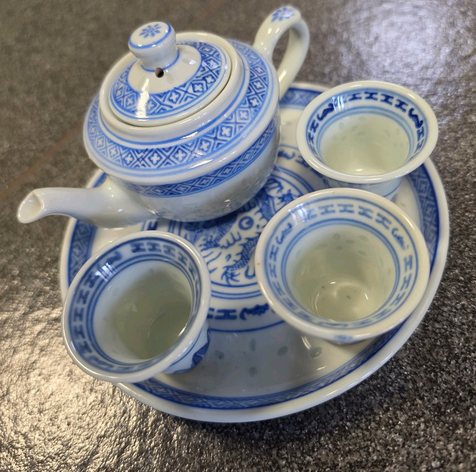 Vintage Chinees mini theeserviesje, blauw-wit porselein, Ophalen of Verzenden