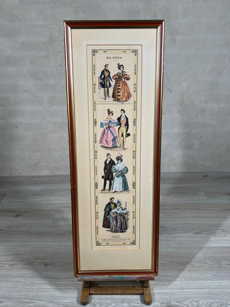 Antieke Modeprent 'La Moda 1833' - Handgekleurde Gravure, Handgekleurd, 1800 - 1899, Mode, Ophalen of Verzenden