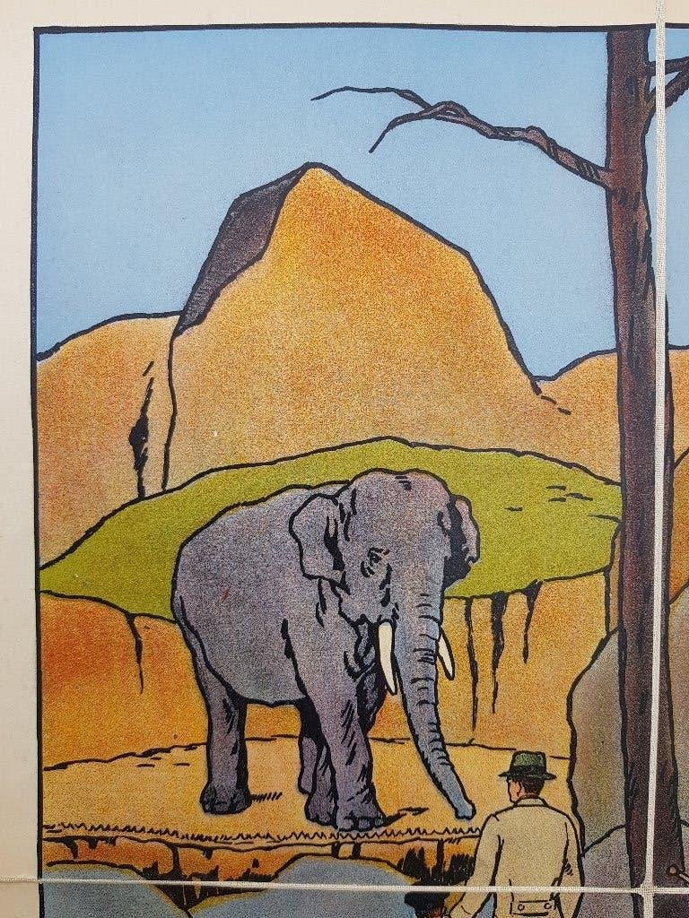 Dierentuin oude schoolplaat uit Frankrijk litho op canvas., Ophalen of Verzenden