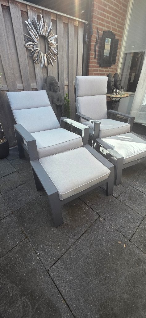 Lounge stoelen  met voeten bankje, Ophalen, Zo goed als nieuw, Aluminium, Verstelbaar