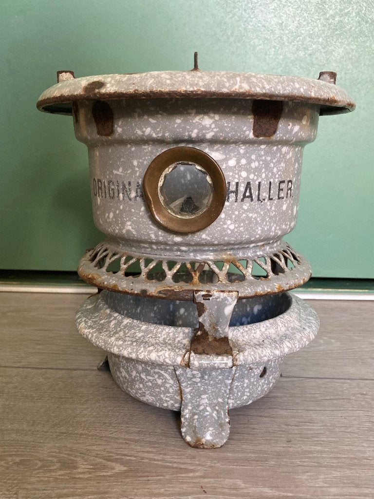 Grijs emaille petroleum stelletje, Ophalen