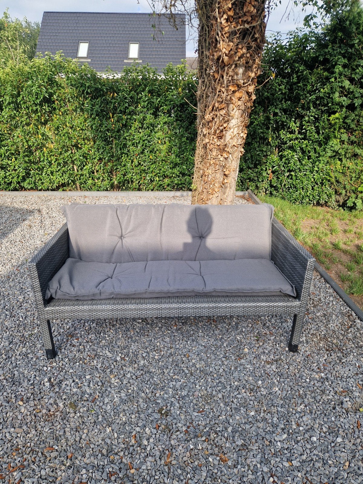 Wicker tuinbank met  nieuwe kussens, Ophalen, Gebruikt, Wicker