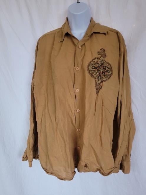 Camel kleurig overhemd met gave stiksel mt L merk Rohit Bal, ., Ophalen of Verzenden, Zo goed als nieuw, Halswijdte 41/42 (L)