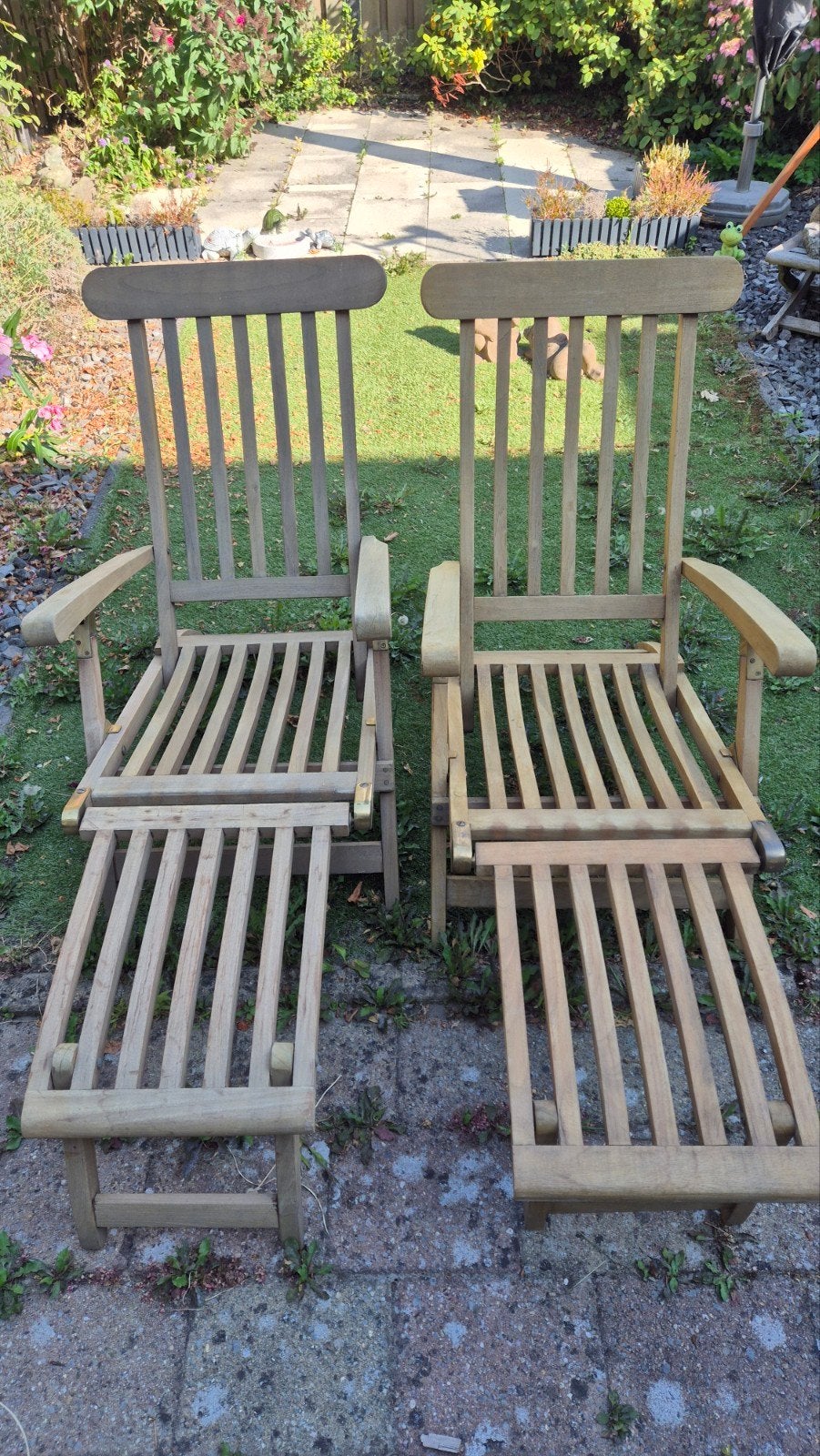 2x Teakhouten Tuinstoelen - Verstelbaar & Inklapb, Tuin en Terras, Ophalen, Gebruikt, Teakhout, Inklapbaar