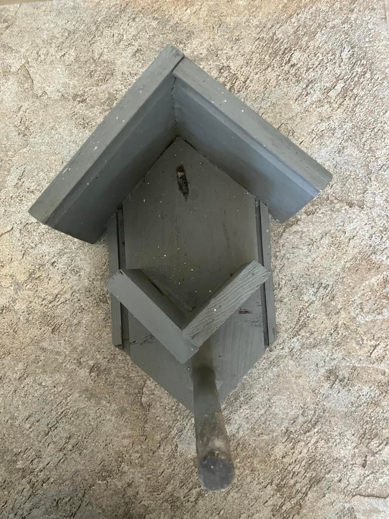 Houten vogel voederhuisje - Grijs, Ophalen of Verzenden, Gebruikt