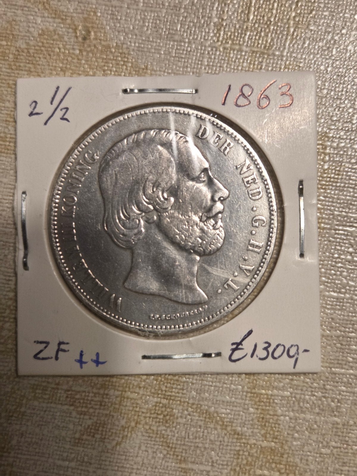 Zilveren 2½ Gulden Munt 1863 Koning Willem III, Koning Willem III, Zilver, Ophalen of Verzenden, Losse munt