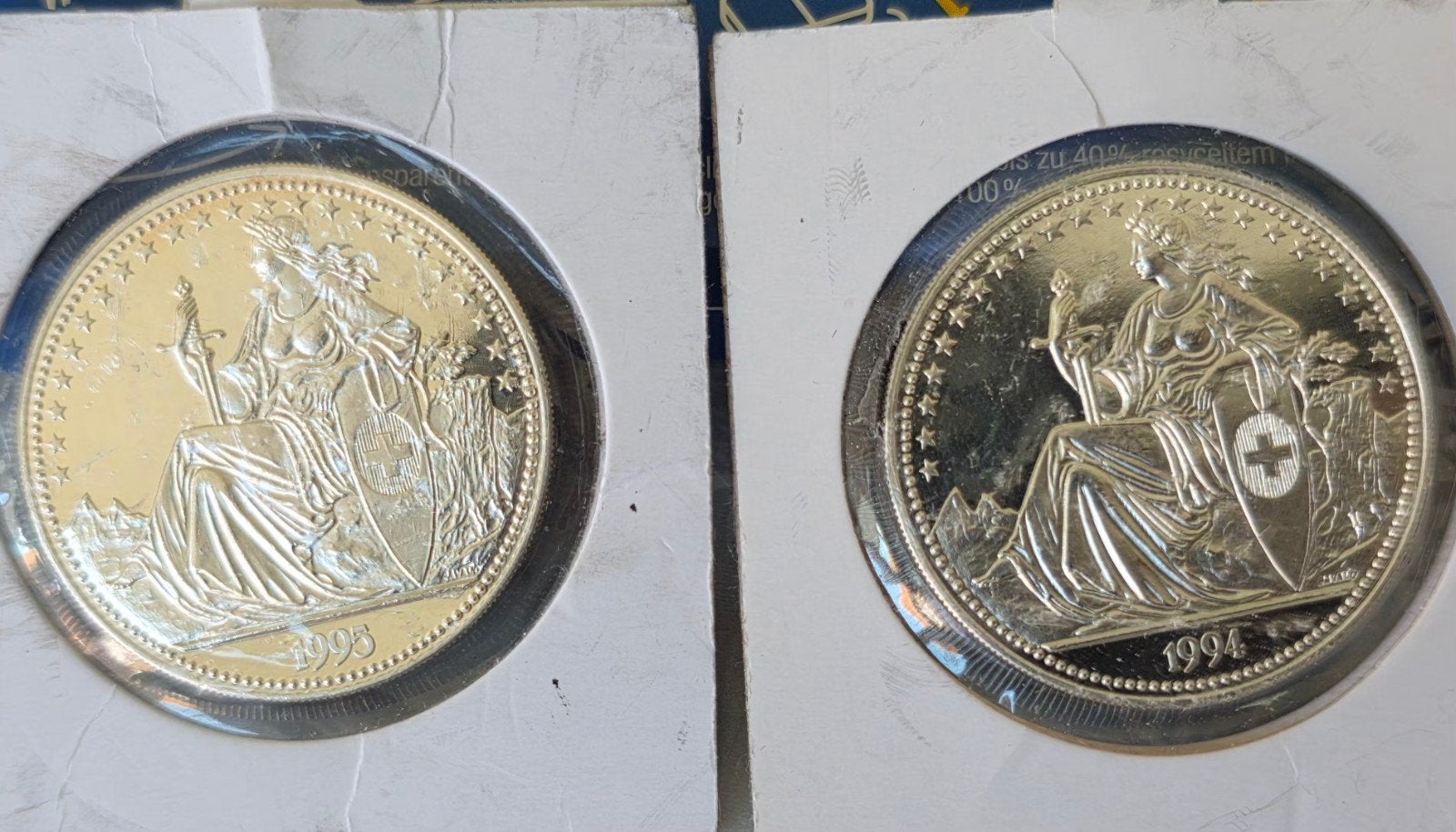 1oz zilver 999 1994 en 1995 Zwitserland, Verzenden, Zilver