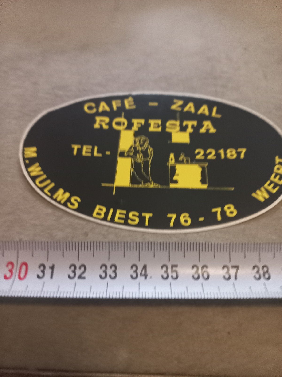 Vintage Café Zaal Rofesta Reclamebord/Sticker, Verzamelen, Stickers, Gebruikt, Ophalen of Verzenden