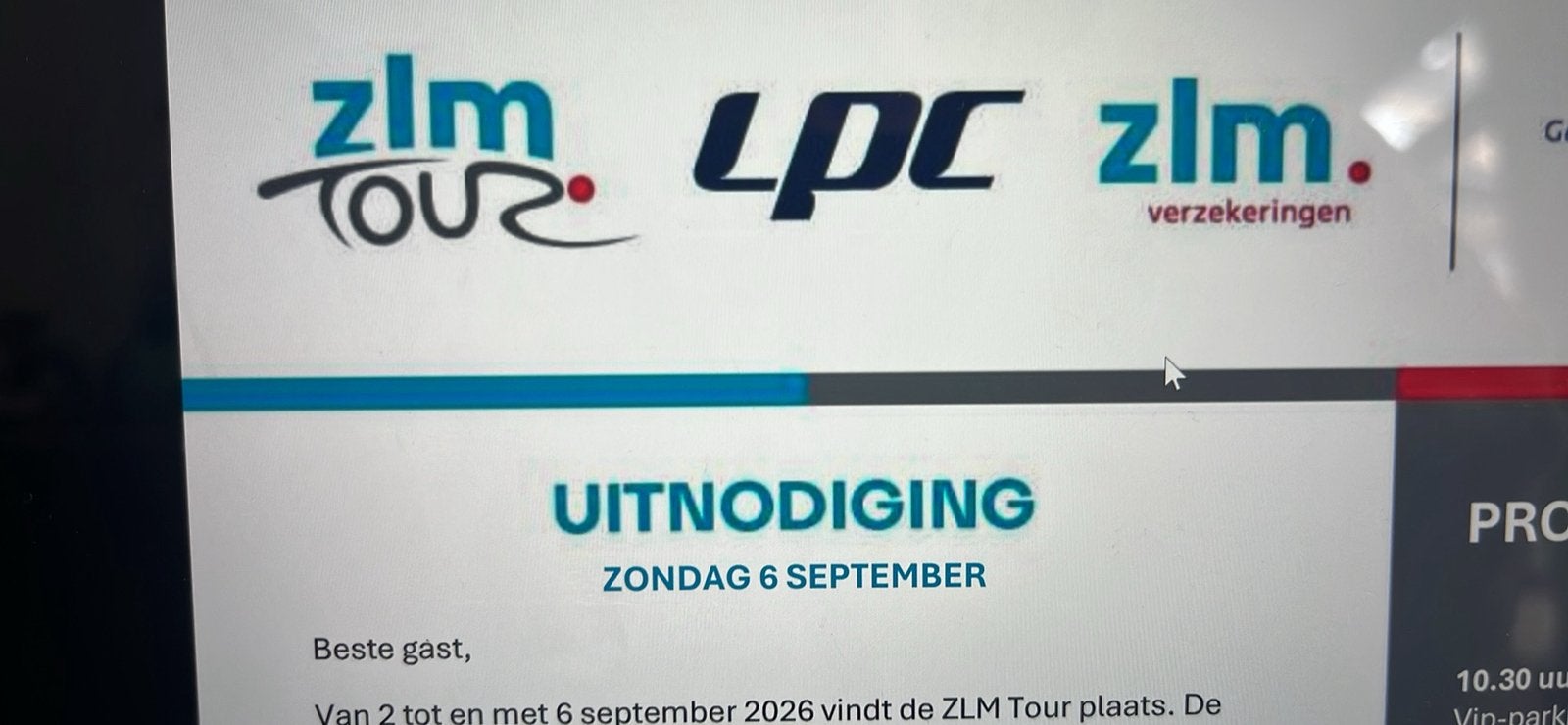 ZLM Tour VIP tickets. Waalwijk 6.09.26, Ophalen, Nieuw, Overige typen