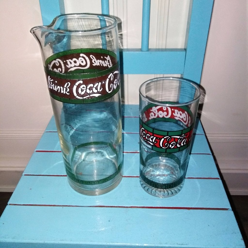 Coca-Cola kan en glas met glas in lood patroon, Huis en Inrichting, Ophalen, Gebruikt, Overige typen, Glas