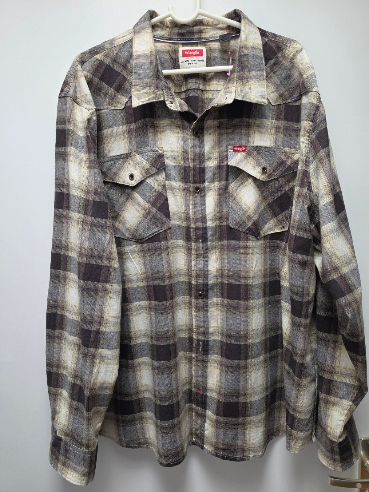 Wrangler geruit overhemd - 3XL/3TG, Bruin, Verzenden, Wrangler, Overige maten