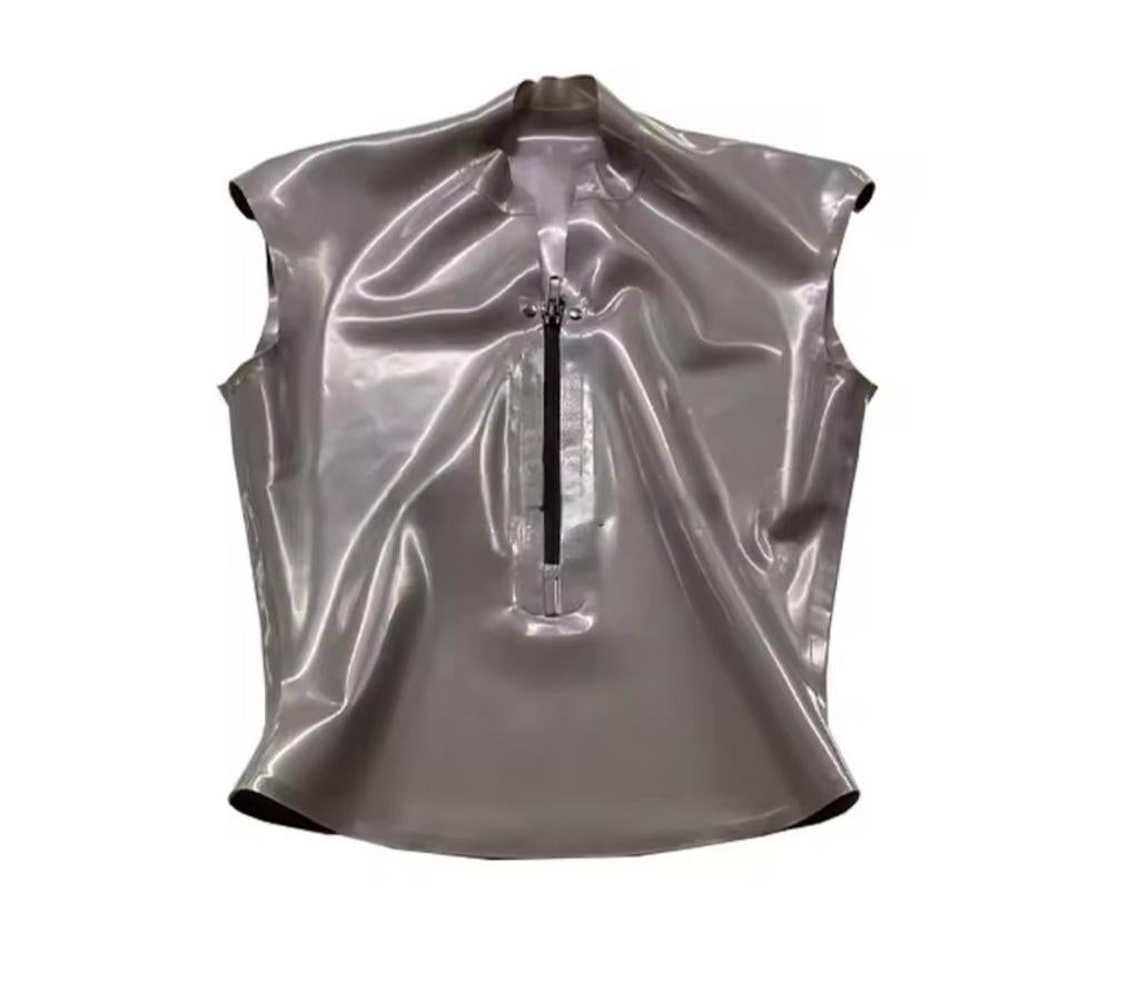 Mooie latex top met rits, tm 3XL (op maat), Verzenden, Nieuw, Grijs, Zonder mouw