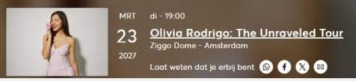 zitplaats Olivia Rodrigo Amsterdam, Tickets en Kaartjes, Concerten | Pop, Eén persoon, Maart