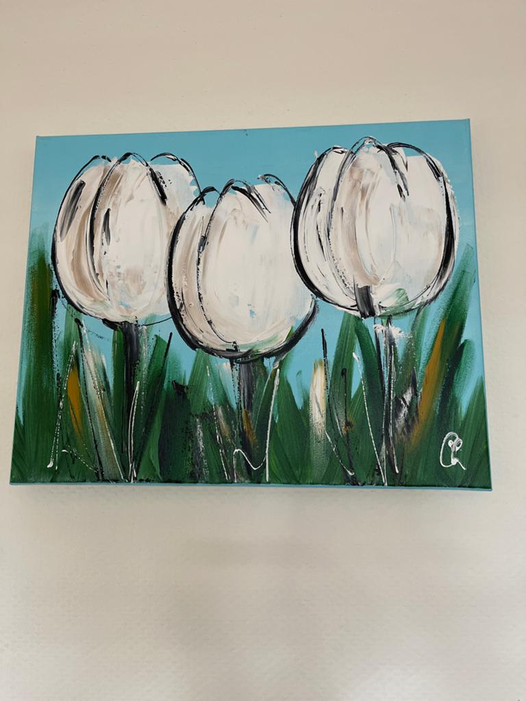 Schilderij Corry Leus - Witte Tulpen 40x50 cm, Ophalen