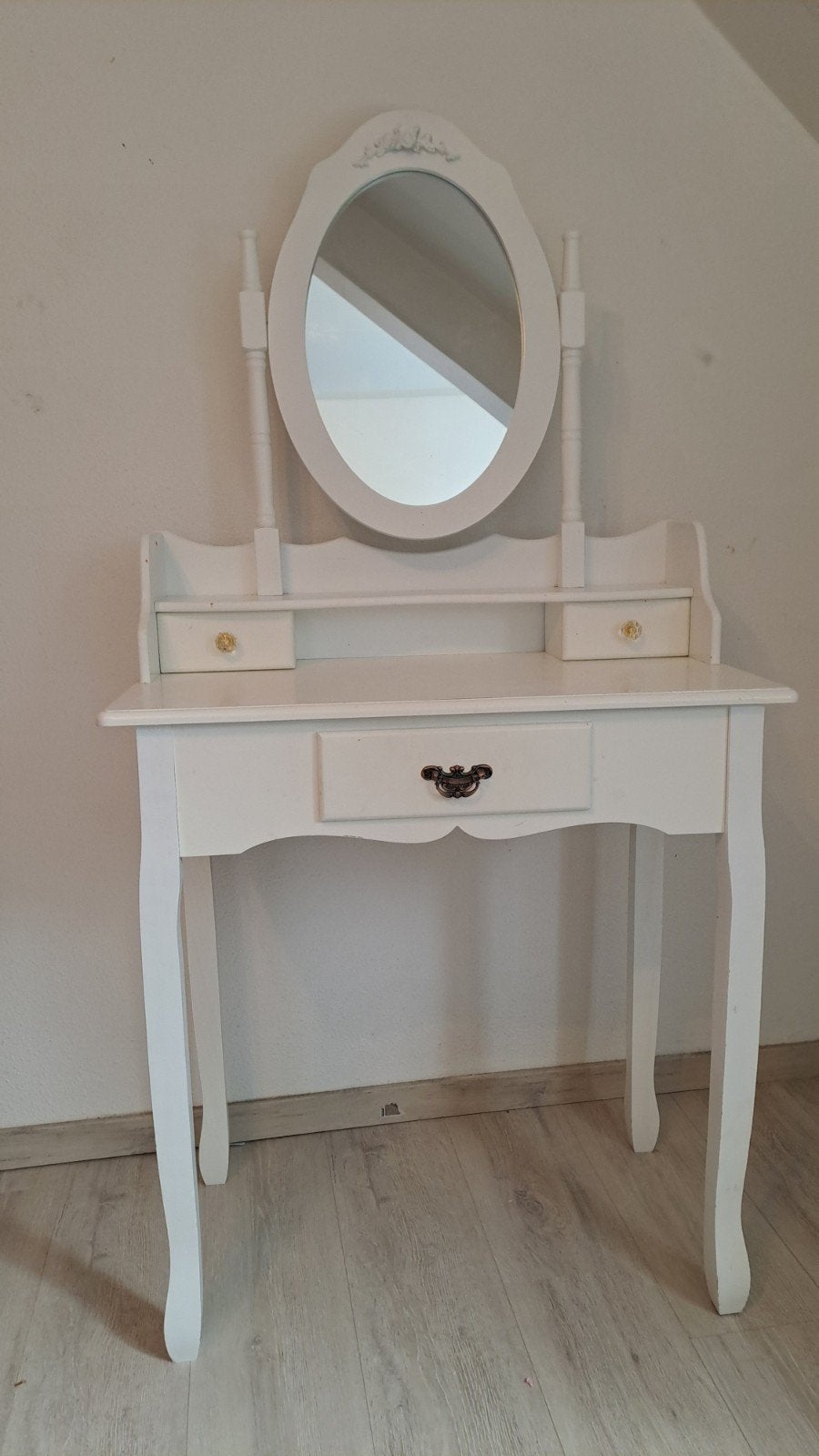 Witte kaptafel met spiegel en lades, Ophalen, Gebruikt, 50 tot 100 cm, Hout