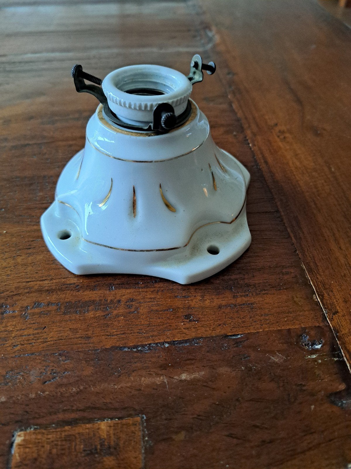 Vintage porseleinen plafondlamp fitting met gouden details, Ophalen of Verzenden