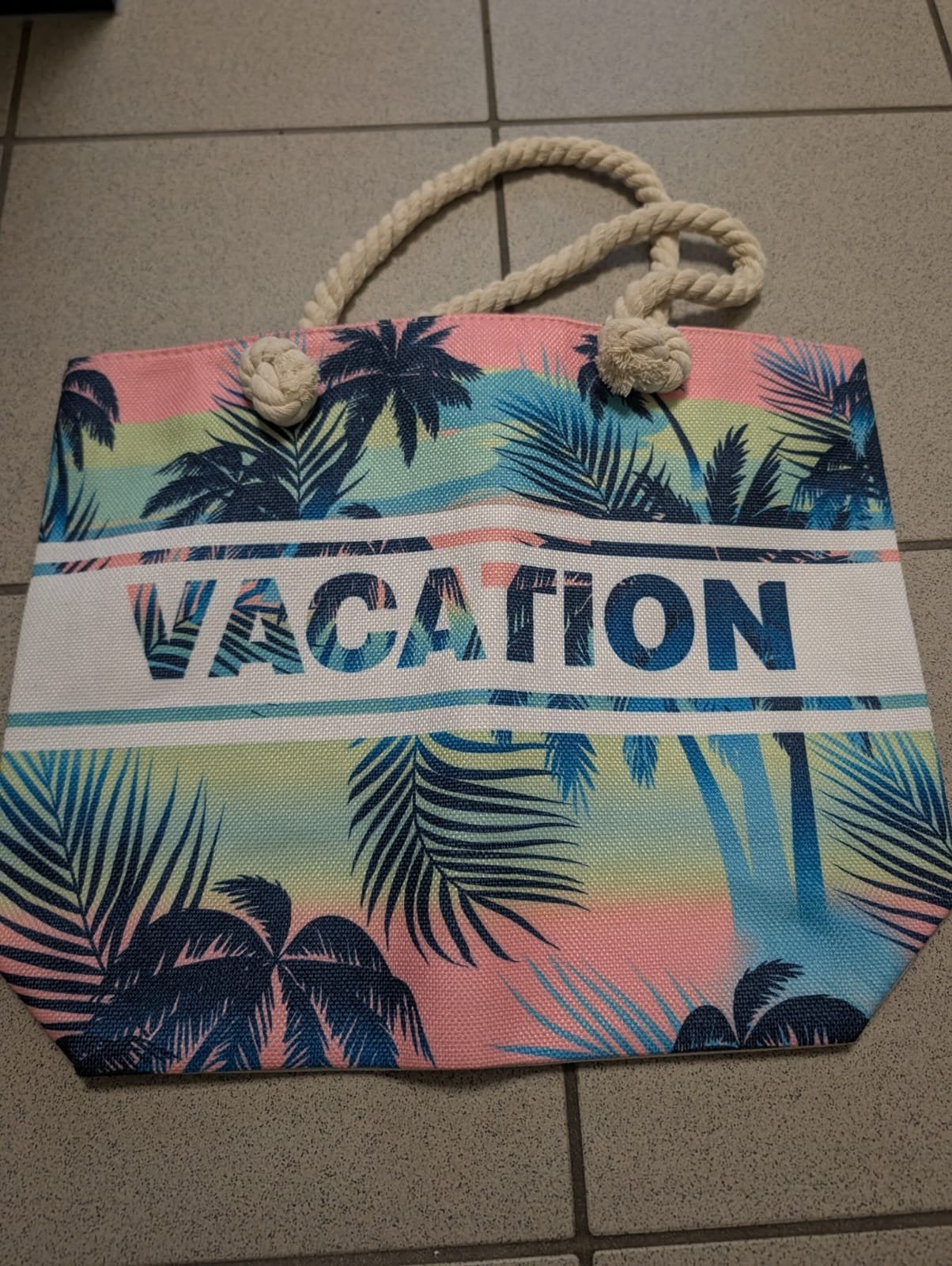 Vrolijke strandtas met palmboomprint en touw handvatten, Sieraden, Tassen en Uiterlijk, Ophalen of Verzenden