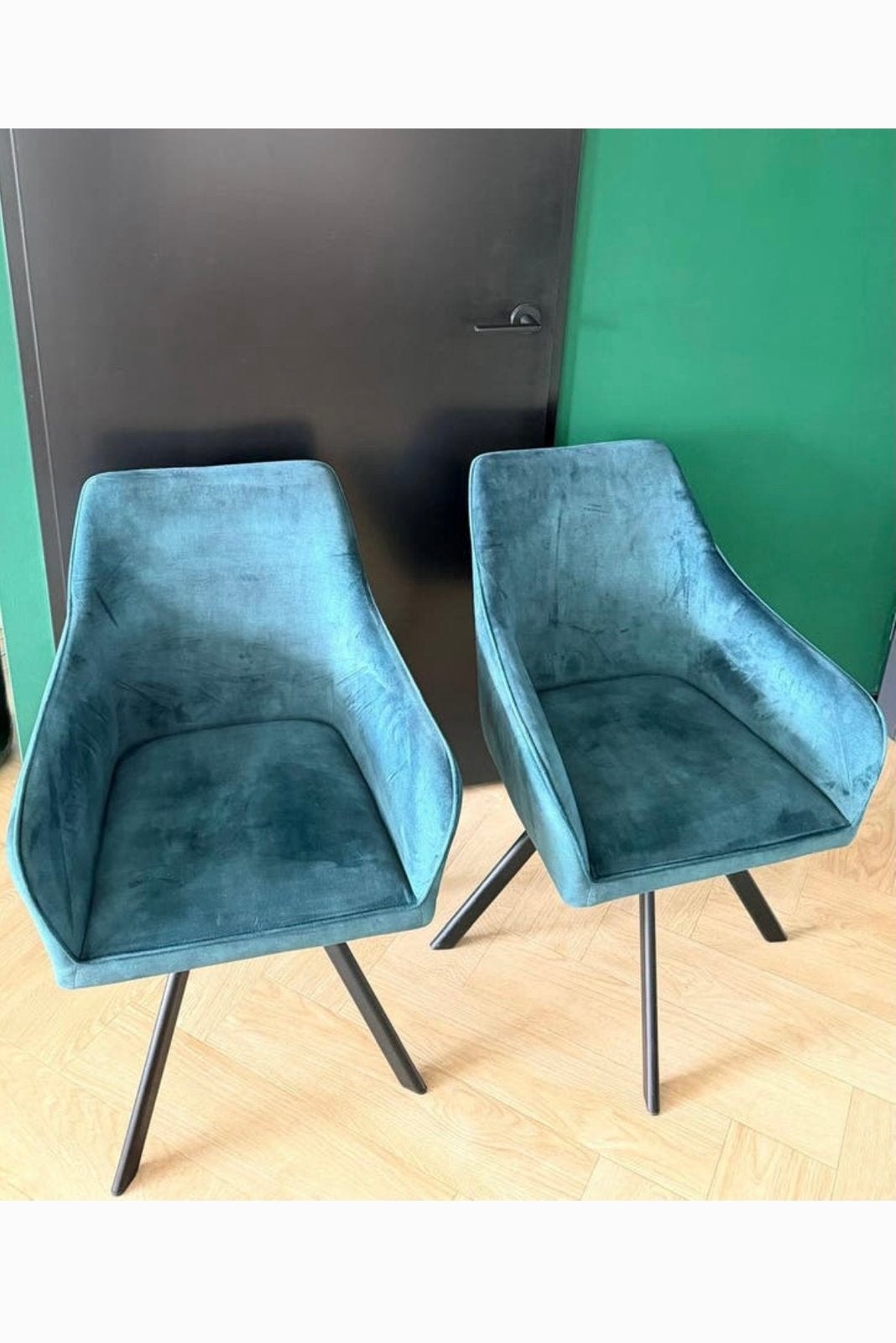 Set van 2 fluwelen eetkamerstoelen - Petrol blauw, Huis en Inrichting, Stoelen, Ophalen, Gebruikt, Twee, Blauw