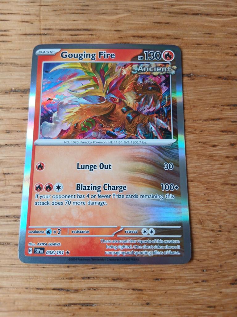 Gouging Fire Pokémon Kaart - Ancient - SSP EN 038/191, Ophalen of Verzenden, Zo goed als nieuw, Losse kaart, Foil