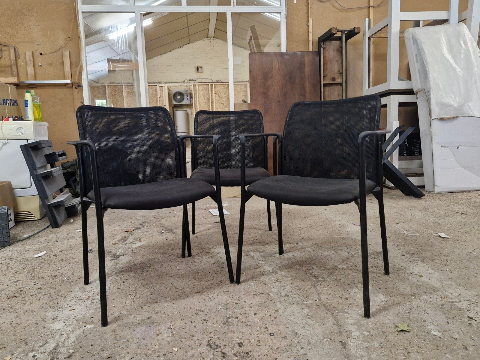 Zwarte bureaustoelen met armleuningen - Set van 3, Ophalen, Gebruikt, Drie, Zwart