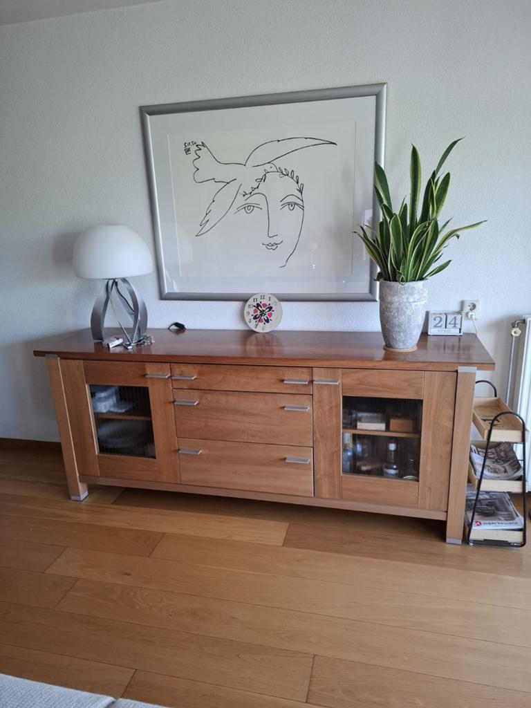 Noten Houten Dressoir - 220x54x87 cm (Geen Fineer), Huis en Inrichting, Kasten | Dressoirs, Ophalen, Gebruikt, 200 cm of meer
