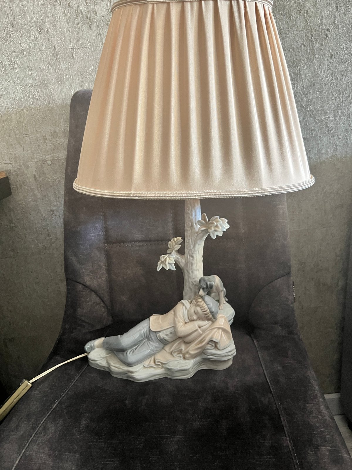 Vintage Lladro Zaphir porseleinen tafellamp -Jongen met hond, Nieuw, 51 cm, Design, Ophalen