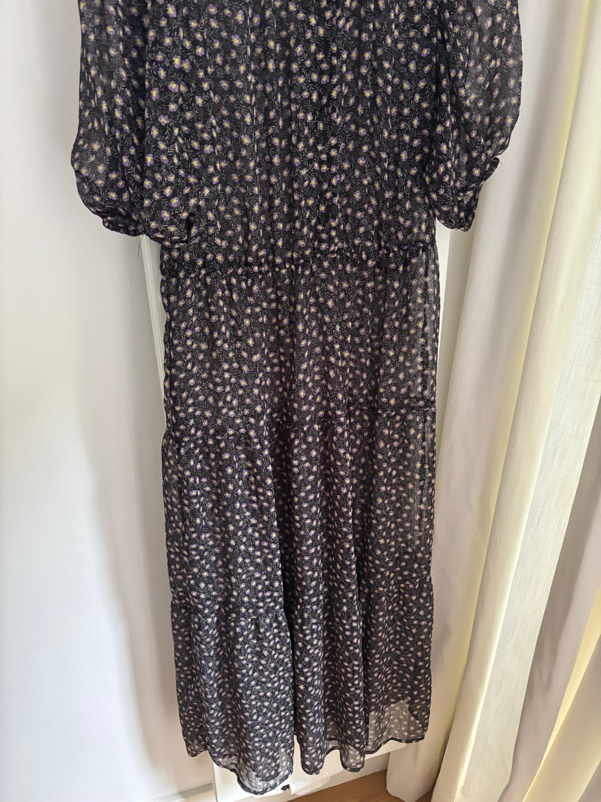 MNG (mango) Zwarte midi jurk, maxi jurk met bloemenprint, Zwart, Nieuw, Ophalen of Verzenden, Maat 36 (S)