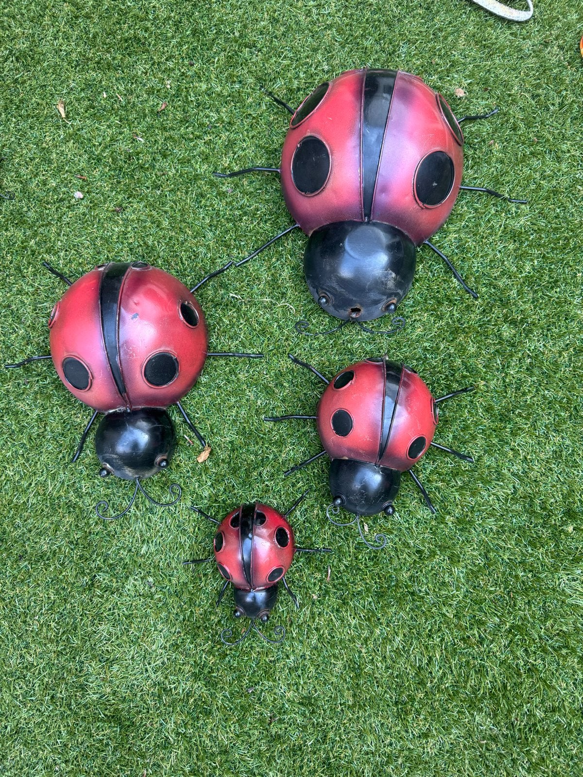 Set van 4 metalen lieveheersbeestjes tuindecoratie, Tuin en Terras, Tuinbeelden, Ophalen, Gebruikt, Metaal, Dierenbeeld