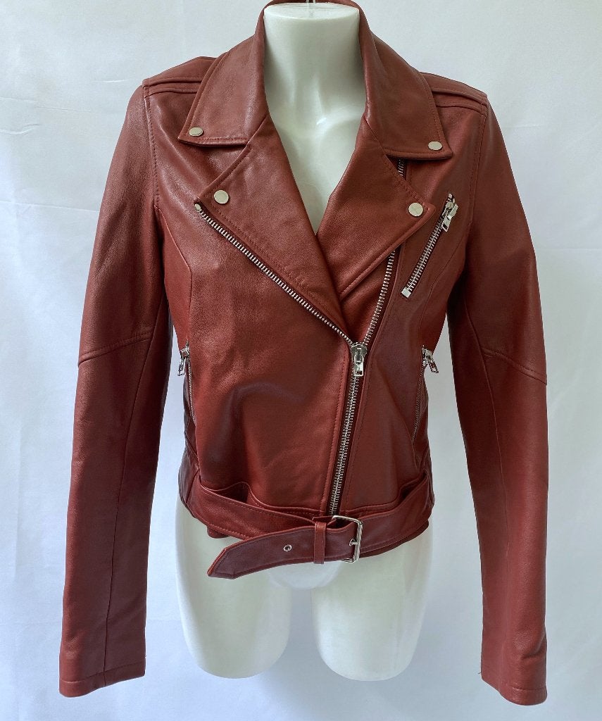 DANTE6 Rood leer biker jas jacket  Maat 2 - 38, Ophalen of Verzenden, Zo goed als nieuw, Rood, Maat 38/40 (M)