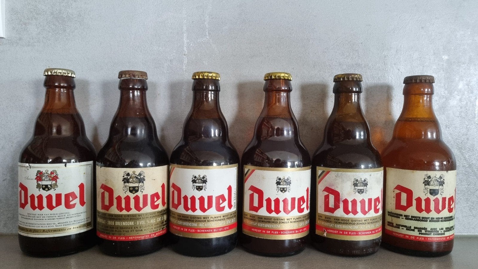 6 Duvels Moortgat Breendonk: 2x geen tht, '93, '94, '95, '98, Ophalen of Verzenden, Zo goed als nieuw, Flesje(s), Duvel
